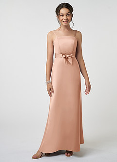 Azazie Anina Junior Robe Trapèze en Satin extensible Arc Or Rose image1