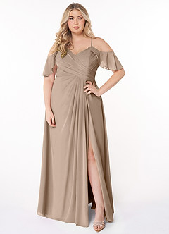 Azazie Dakota Brautjungfernkleider A-Linie V-Hals Gefaltet Chiffon Kleid Taupe image6