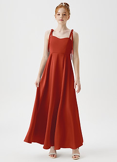 Azazie Rosey Junior Robe Trapèze en Satin extensible Encolure en Forme de Cœur Rouille image4