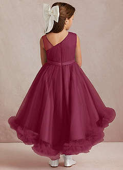 Azazie Lottie Flower Girl Dresses Mulberry A-Line One Shoulder Satin Dress image3
