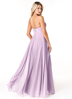 Azazie Emerald Bridesmaid Dresses Frosted Lilac A-Line Ruffled Chiffon Dress image3