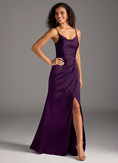Azazie Deandra Brautjungfernkleider Meerjungfrau-Linie Plissee Stretch-Satin Kleid Traube image6