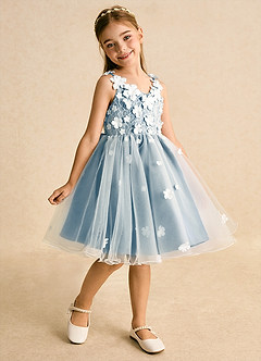 Azazie Junebug vestidos de niña de las flores Vestido de Marfil Azul Acero de Tul de Princesa con Encaje image2
