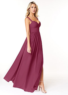 Azazie Cleobella Brautjungfernkleider A-Linie Herzchen Spitze Chiffon Kleid Maulbeerrot image3