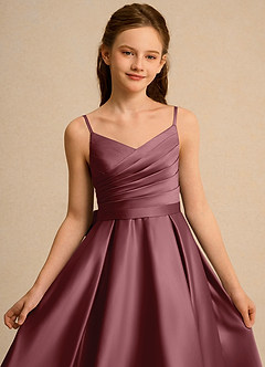 Azazie Sweets Junior Formal Jurken voor bloemenmeisjes A-Lijn Jurk van Mat Satijn Geplooid Woestijnroos image6