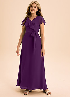 Azazie Lainey Junior Grape A-Line with Pockets Chiffon Dress image4