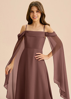 Azazie Moana Junior Linia A Pofałdowany Szyfon Długość podłogi Młodsza druhna Sukienka image7