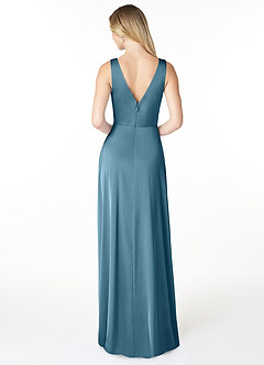 Azazie Nelly Robes de demoiselle d'honneur Robe Trapèze en Satin extensible Col en V Plissé Bermude image2