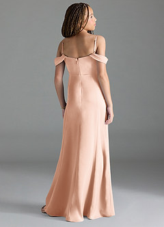 Azazie Amyra Junior Rose Gold Sheath Off the Shoulder Stretch Satin Dress image5