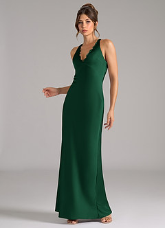 Azazie Tianna Bridesmaid Dresses Dark Green A-Line Stretch Satin Dress image3