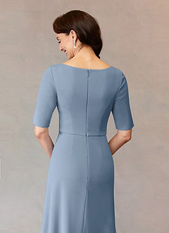 Azazie Joelle At-home Try On Dresses Dusty Blue A-Line Sequins Stretch Crepe Dress image6