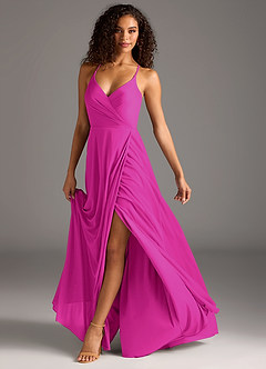 Azazie Davis Bridesmaid Dresses Fuchsia A-Line Pleated Mesh Dress image8