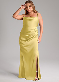 Azazie Leonis Vestidos de damas de honor Vestido de Canario de Satén Elástico de Corte Sirena Convertible con Plisado image11
