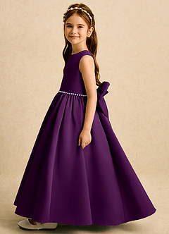 Azazie Daisies Abiti da Ragazza di Fiori Abito Principessa in Raso Opaco Fiocco Uva image4
