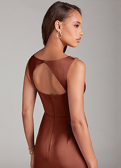 Azazie Flori Bridesmaid Dresses Clay Sheath Side Slit Stretch Satin Dress image5