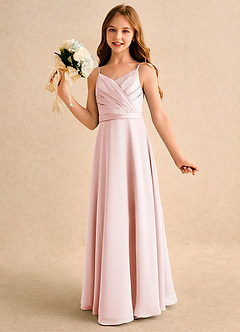 Azazie Umina Girls Formal Flower Girl Dresses Blushing Pink A-Line Pleated Matte Satin Dress image3