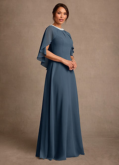 Azazie Winnifred 신부의 어머니 드레스 A라인 구슬 쉬폰 플로어 길이 드레스 image2