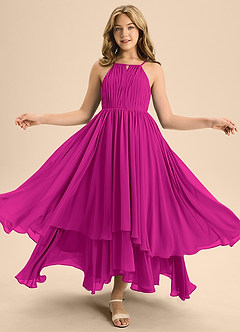Azazie Elliora Junior Fuchsia A-Line Pleated Chiffon Dress image5