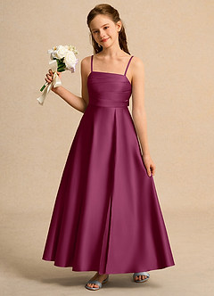 Azazie Pebbles Girls Formal Flower Girl Dresses Mulberry A-Line Pleated Matte Satin Dress image1