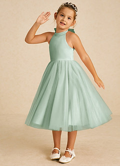 Azazie Dora Flower Girl Dresses Agave A-Line Bow Tulle Dress image2