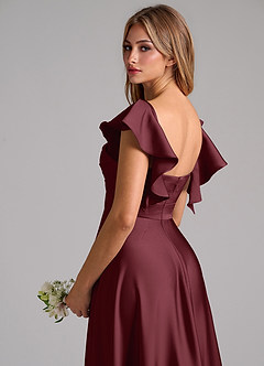 Azazie Leilani Bridesmaid Dresses Cabernet A-Line Ruched Stretch Satin Dress image9