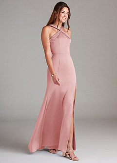 Azazie Rue Bridesmaid Dresses Powder Pink Mermaid Pleated Stretch Satin Dress image4