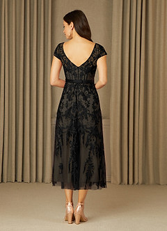 Azazie Sanna Abiti per la Madre della Sposa Abito A-Line in Tulle in Pizzo con Scollo a U Nero Champagne image3