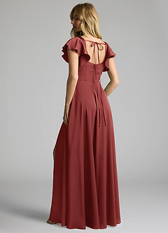 Azazie Bondi Robes de demoiselle d'honneur Robe Trapèze en Satin extensible Nœud Terracotta image3