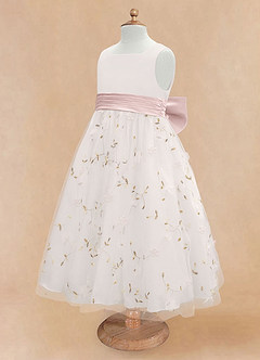 Azazie Pollie Flower Girl Dresses Ivory Blushing Pink A-Line Bow Tulle Dress image23