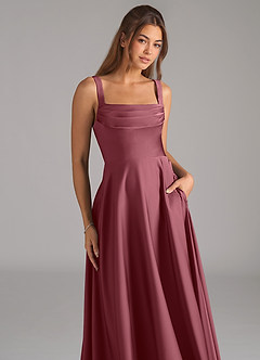 Azazie Shaude Bridesmaid Dresses Desert Rose A-Line Pleated Stretch Satin Dress image2