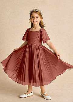 Azazie Gisele Abiti da Ragazza di Fiori Abito A-Line in Chiffon Plissettato Auburn image4