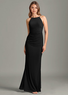Azazie Sorcha Bridesmaid Dresses Black Mermaid Pleated Mesh Dress image4