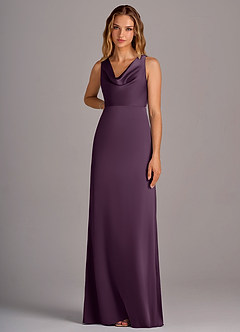 Azazie Wrenlee Bridesmaid Dresses Plum A-Line Stretch Satin Dress image6
