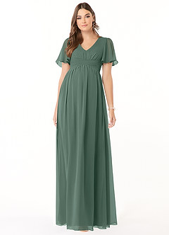 Azazie Verna Maternity Bridesmaid Dresses A-Line V-Neck Ruched Chiffon Floor-Length Dress image1