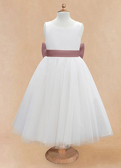 Azazie Kavi Flower Girl Dresses Ivory Dusty Rose A-Line Bow Matte Satin Dress image7