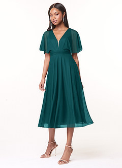 Azazie Tinsley Bridesmaid Dresses Peacock A-Line Pleated Mesh Dress image3