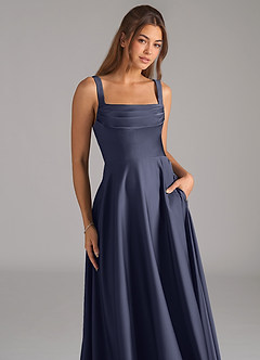 Azazie Shaude Bridesmaid Dresses Stormy A-Line Pleated Stretch Satin Dress image3
