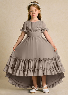 Azazie Kass Flower Girl Dresses Taupe A-Line Pleated Chiffon Dress image2