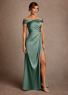 Azazie Bedford Mother of the Bride Dresses Eucalyptus Sheath Pleated Stretch Satin Dress image4