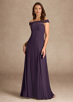 Azazie Ewa Mother of the Bride Dresses Plum A-Line Off the Shoulder Mesh Dress image1