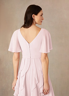 Azazie Watson Final Sale Blushing Pink A-Line V-Neck Chiffon Dress image5