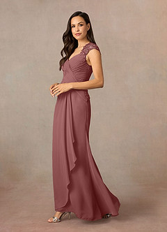 Azazie Birdie Mère de la mariée Robes Robe Trapèze en Mousseline de soie Paillettes Reine Anne Rose Du Désert image3