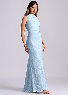 Azazie Evadne Jurken voor bruidsmeisjes Jurk van Bloemen Burn-out met Kolom Geplooid Hemelsblauw image3