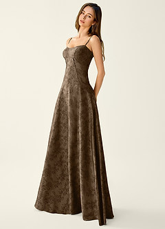 Sagepren Coffee Brown Jacquard Corset Prom Dress image4