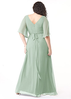 Azazie Cierra Final Sale Agave A-Line V-Neck Chiffon Dress image10