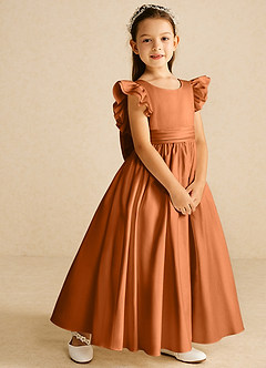 Azazie Piglette Flower Girl Dresses Copper A-Line Bow Matte Satin Dress image5