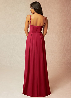 Azazie Kyedae Jurken voor bruidsmeisjes Jurk van Chiffon met A-Lijn V-hals geplooid Scharlaken image2