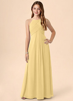 Azazie Ginny Junior Butter A-Line Pleated Chiffon Dress image1