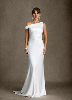 Azazie Ciara Trouwjurken Jurk van Stretch Satijn met Zeemeermin Off-shoulder Diamant Wit image1