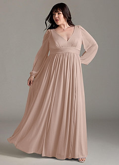 Azazie Norah Brautjungfernkleider A-Linie Lange Ärmel mit V-Ausschnitt Chiffon Kleid Englisches Rosa image8